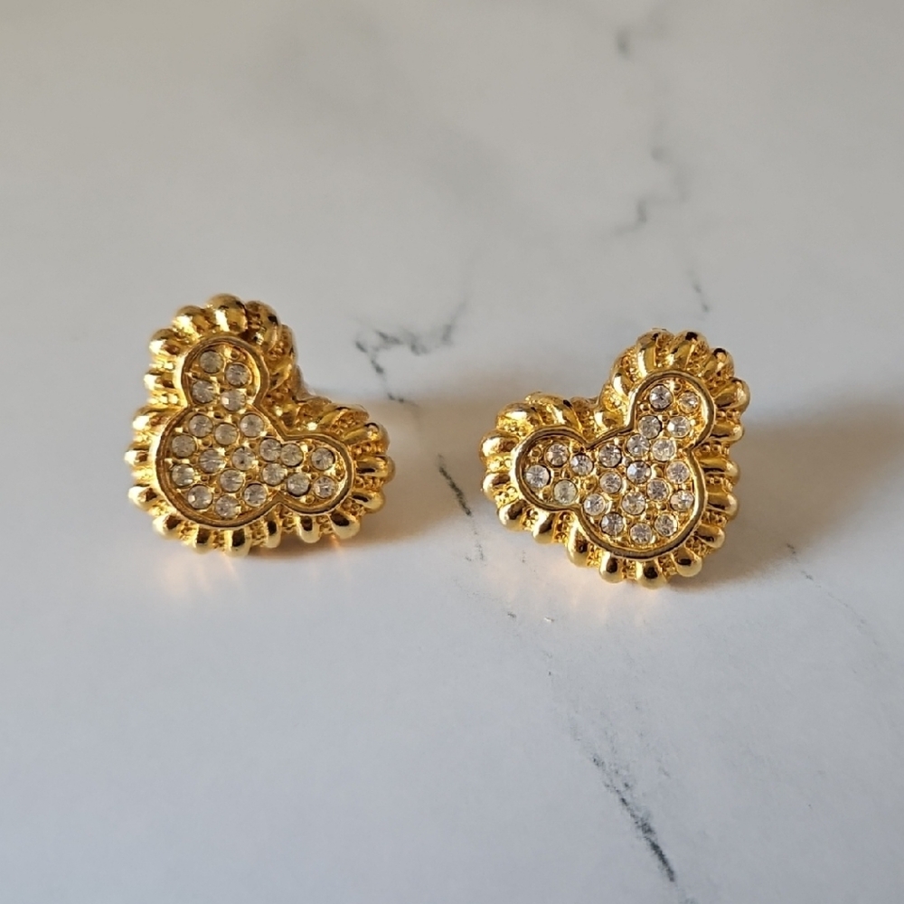 Gold Heart Crystal Stud Earrings - Women's Fashion Jewelry